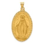 14k Polished and Satin Solid Large Miraculous Medal Oval Pendant