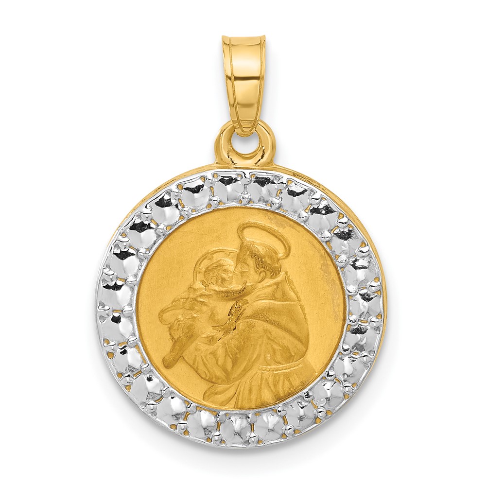 XR2134.jpg 14K with White Rhodium Satin and Polished Hollow St. Anthony Medal Round Pendant - Image 1