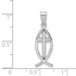 14k White Gold Cross Ichthus Fish Pendant - Image 3