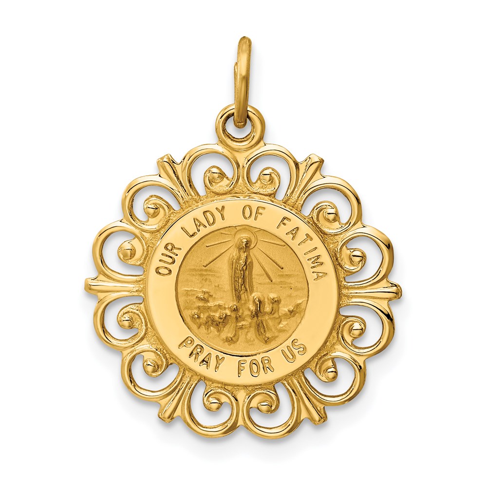 XR667.jpg 14k Polished and Satin Solid Our Lady of Fatima Medal Scalloped Edge Round Pendant - Image 1