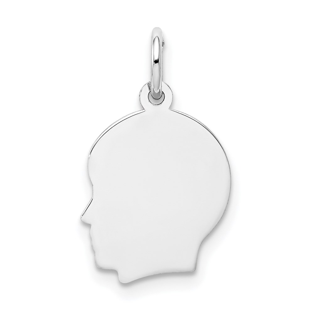 XWM49_18-4.jpg 14k White Gold Plain Small.018 Depth Facing Left Engravable Boy Charm - Image 1