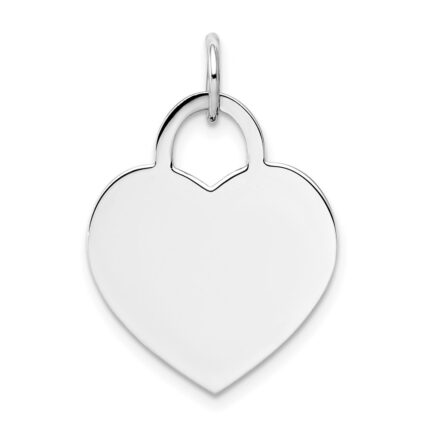 14k White Gold Plain .035 Gauge Engravable Heart 22x18mm Disc Charm