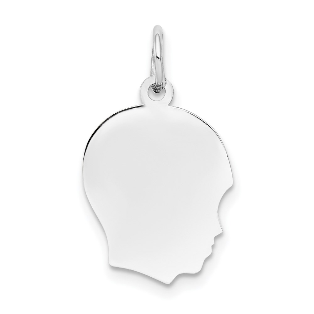 XWM53_18.jpg 14k White Gold Plain Medium.009 Depth Facing Right Engravable Boy Charm - Image 1