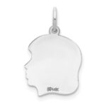 14k White Gold Plain Medium.009 Depth Facing Right Engravable Girl Charm - Image 3