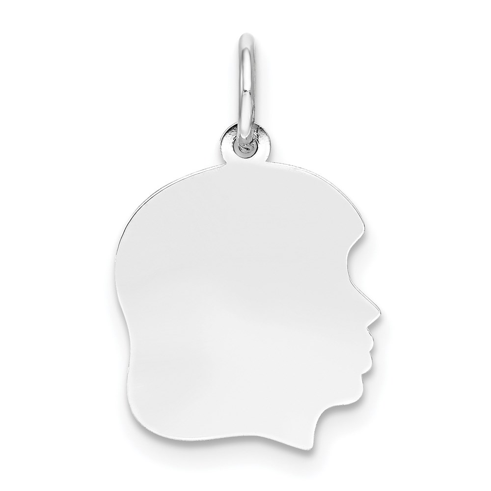 XWM54_18-4.jpg 14k White Gold Plain Medium.018 Depth Facing Right Engravable Girl Charm - Image 1