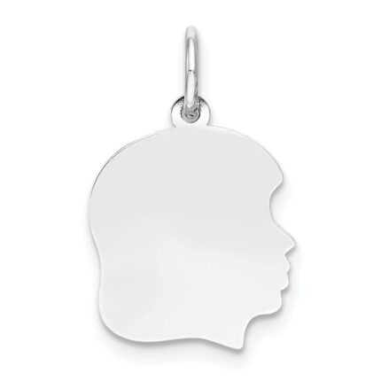 14k White Gold Plain Medium.009 Depth Facing Right Engravable Girl Charm