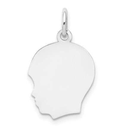 14k White Gold Plain Medium.018 Depth Facing Left Engravable Boy Charm