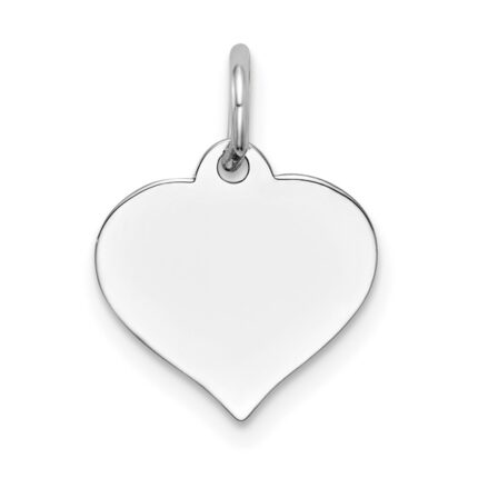 14K White Gold Plain .011 Gauge Engravable Heart 14x12mm Disc Charm