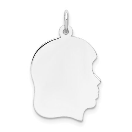 14k White Gold Plain Medium.009 Depth Facing Right Engravable Girl Charm