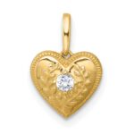 14k Polished and Textured CZ Floral Heart Charm / Pendant