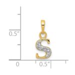 14KY with Rhodium Diamond Letter S Initial Pendant - Image 3