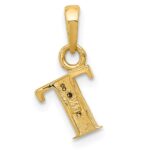14KY with Rhodium Diamond Letter T Initial Pendant - Image 4