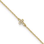 10k Polished CZ Cross Anklet