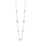 10K Polished CZ and 7-8mm FWC Pearl 7 Station Necklace - Image 2