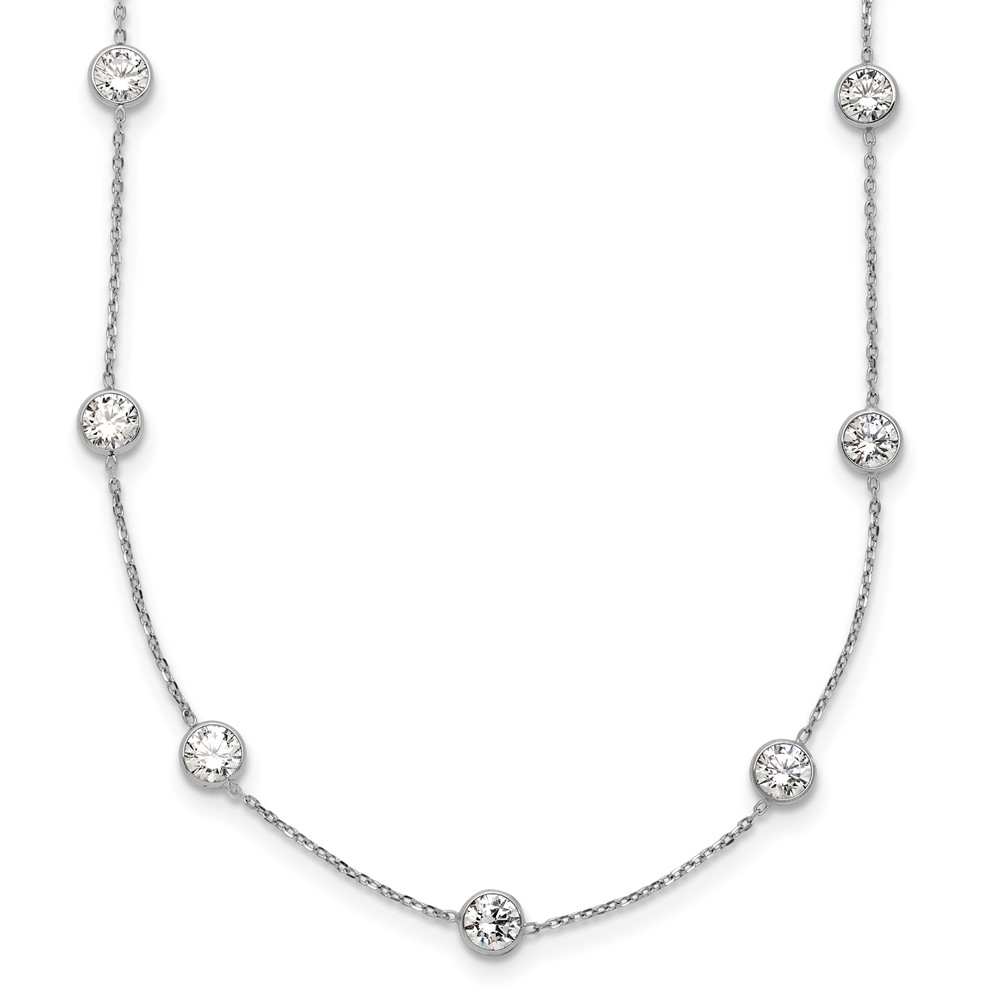 10C1473-18.jpg 10K White Gold Polished CZ 9 Station Necklace - Image 1