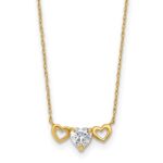 10k Polished Heart CZ Center with Two Open Hearts 18.Necklace