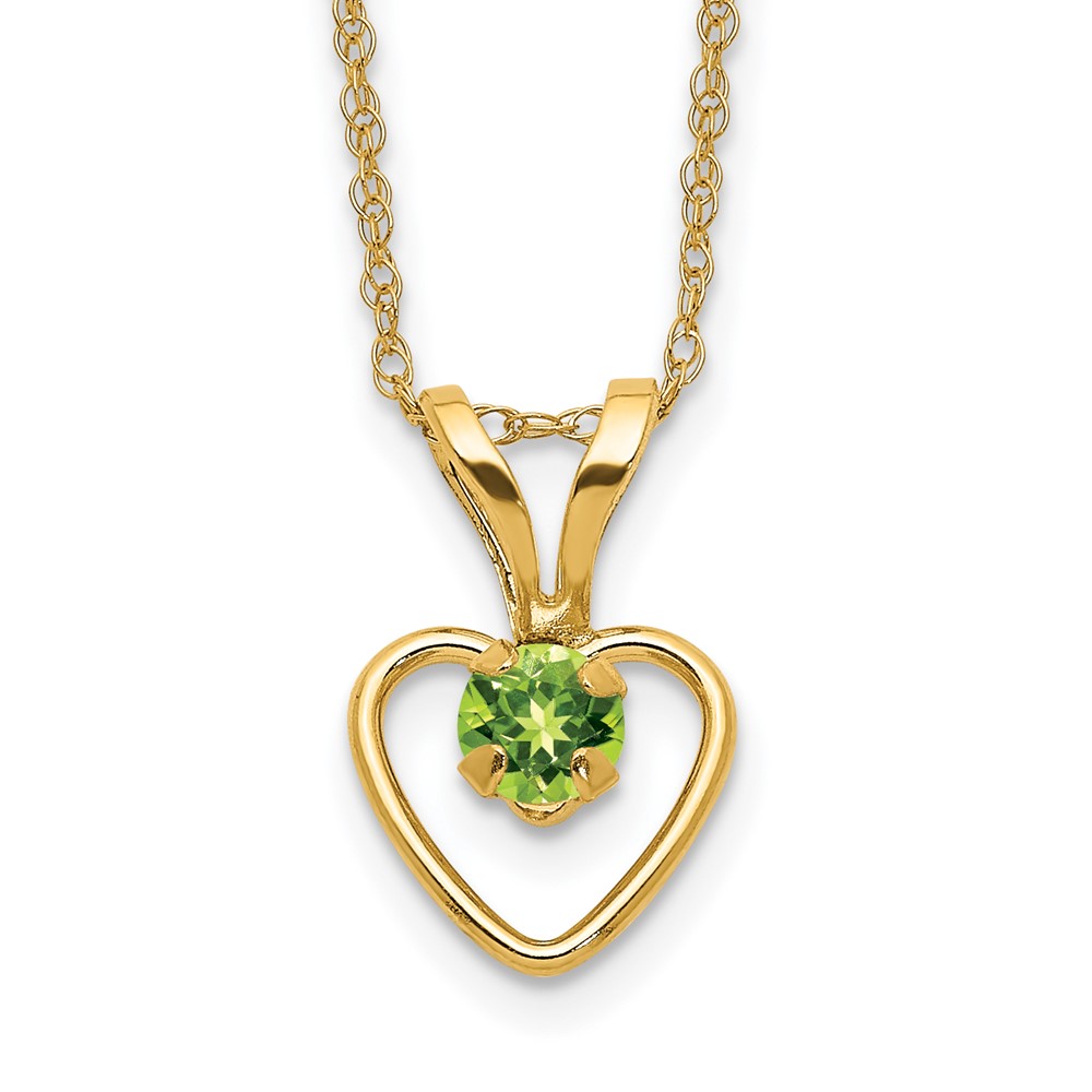 10GK410-15.jpg 10k Madi K 3mm Peridot Heart Birthstone Necklace - Image 1