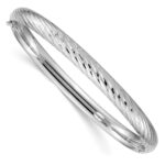 14k White Gold 4/16 Polished Textured 6.00mm Hinged Oval Bangle Bracelet
