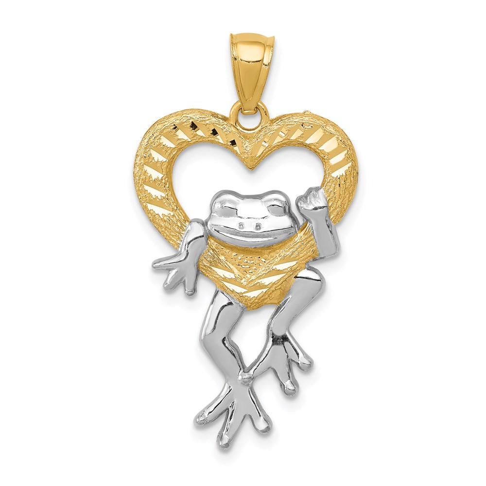 K3293-1.jpg 14k and White Rhodium Diamond-cut Frog in Heart Pendant - Image 1