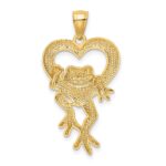 14k and White Rhodium Diamond-cut Frog in Heart Pendant - Image 3