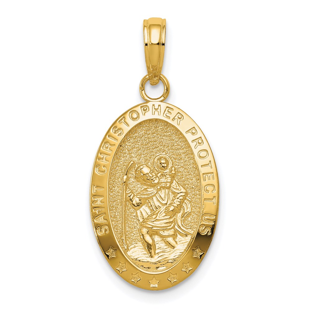 K5082-1.jpg 14k Polished Solid Saint Christopher Medal Oval Pendant - Image 1