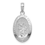 14k White Gold Polished Solid Saint Christopher Medal Oval Pendant