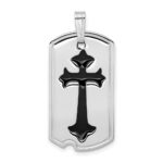 Sterling Silver Platinum-plated Polished Black Epoxy Cross Dog Tag Pendant