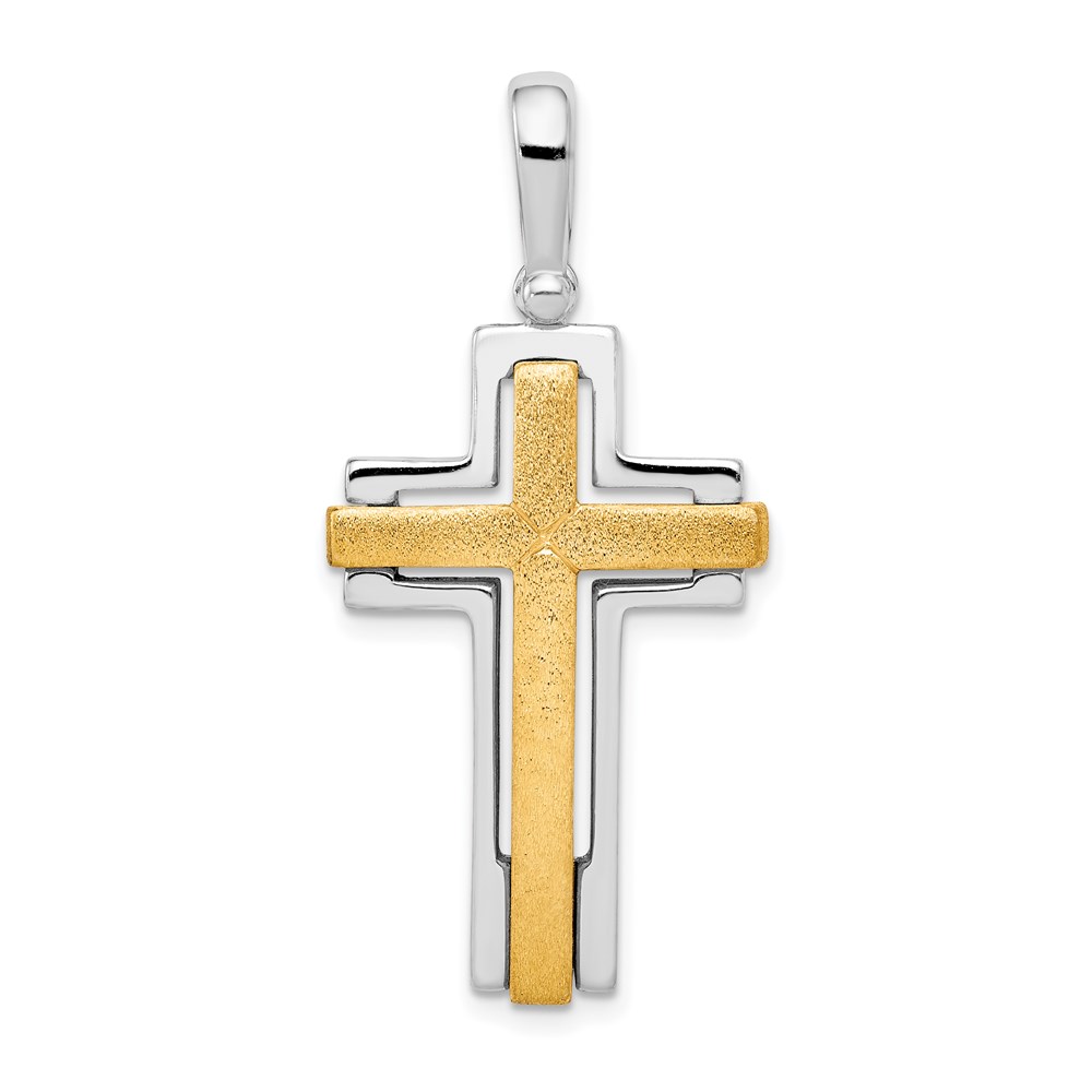 QC8258-1.jpg Sterling Silver Rhodium-plated & Gold-tone Brshd/Polished Cross Pendant - Image 1