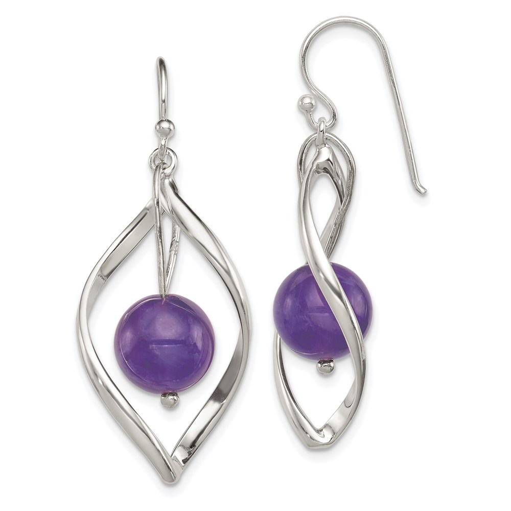QE8959-1.jpg Sterling Silver Twist Dangle Amethyst Earrings - Image 1