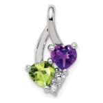 Sterling Silver Rhodium-plated Amethyst & Peridot Diamond Pendant