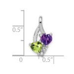 Sterling Silver Rhodium-plated Amethyst & Peridot Diamond Pendant - Image 3