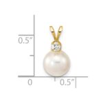 14k 8-9mm White Round Akoya Saltwater Cultured Pearl and 1/10 Carat Diamond Pendant - Image 3