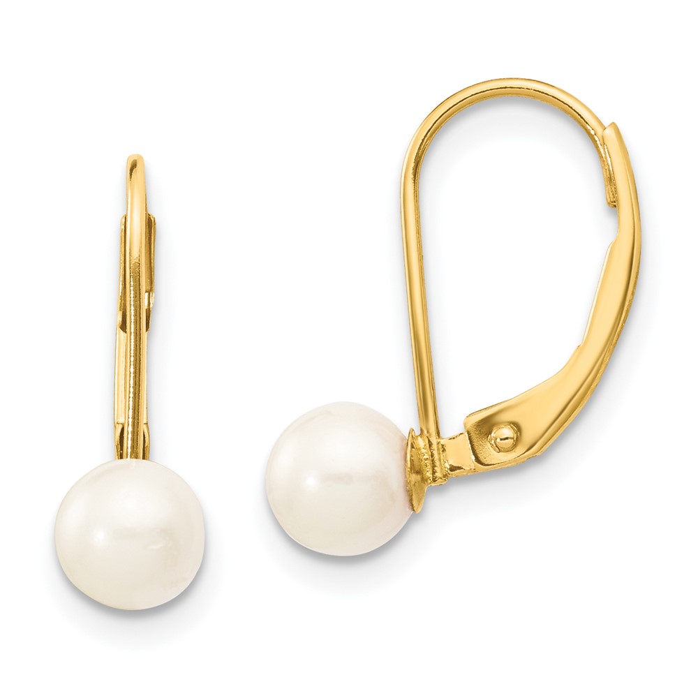XF479E-1.jpg 14k 5-6mm White Round Akoya Saltwater Cultured Pearl Leverback Earrings - Image 1