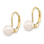 14k 6-7mm White Round Akoya Saltwater Cultured Pearl Leverback Earrings - Image 2