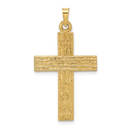 14k Polished Wood Texture Solid Cross Pendant