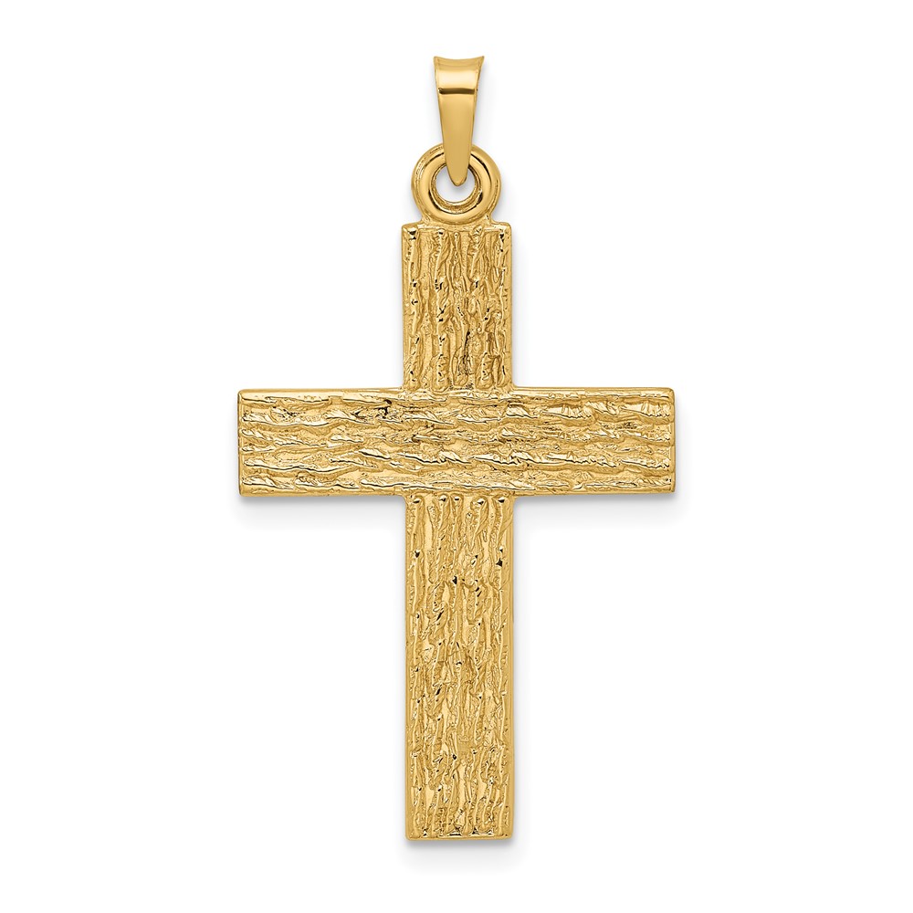 XR1882-1.jpg 14k Polished Wood Texture Solid Cross Pendant - Image 1
