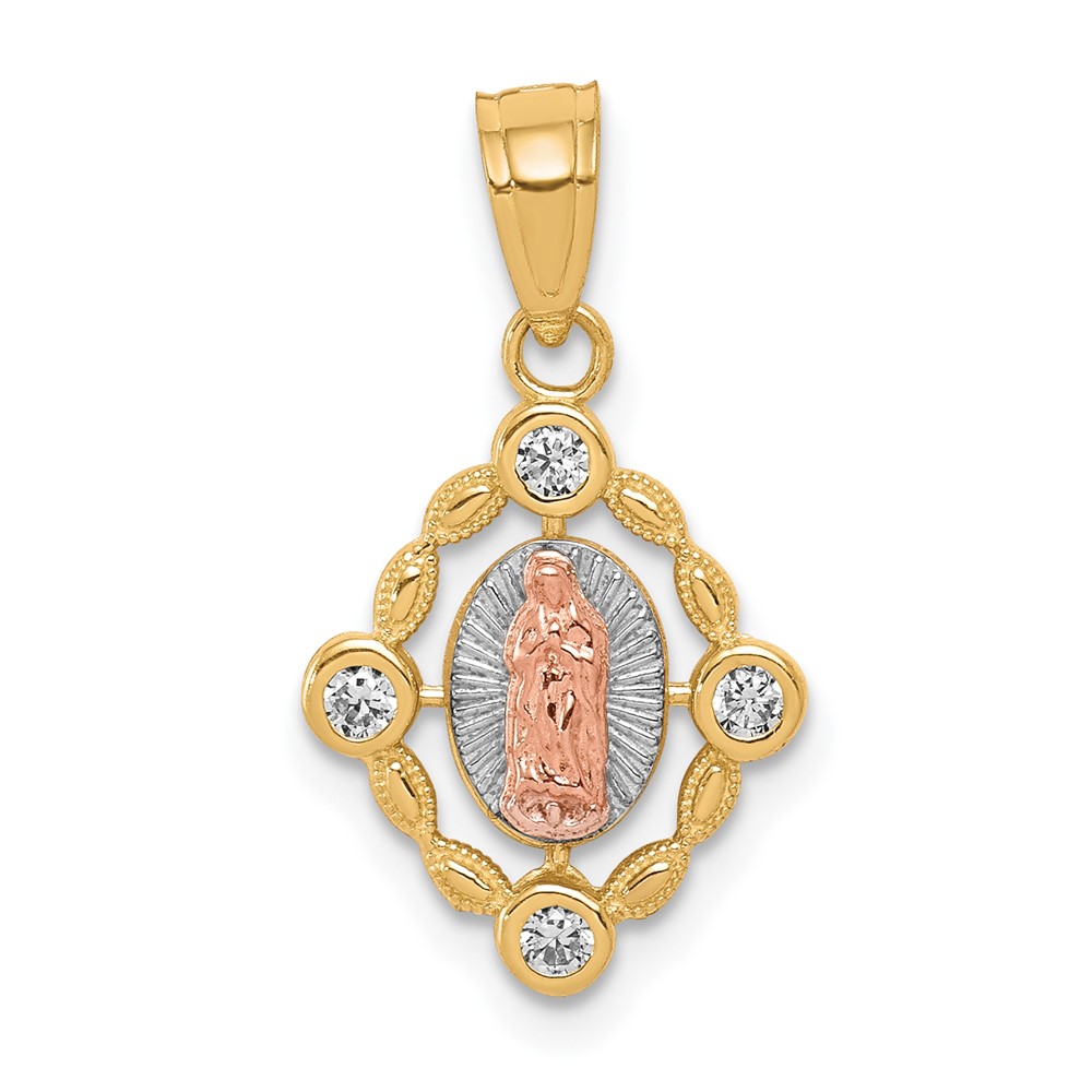 10C1043.jpg 10k Small Two-tone w/ White Rhodium Our Lady of Guadalupe Pendant - Image 1