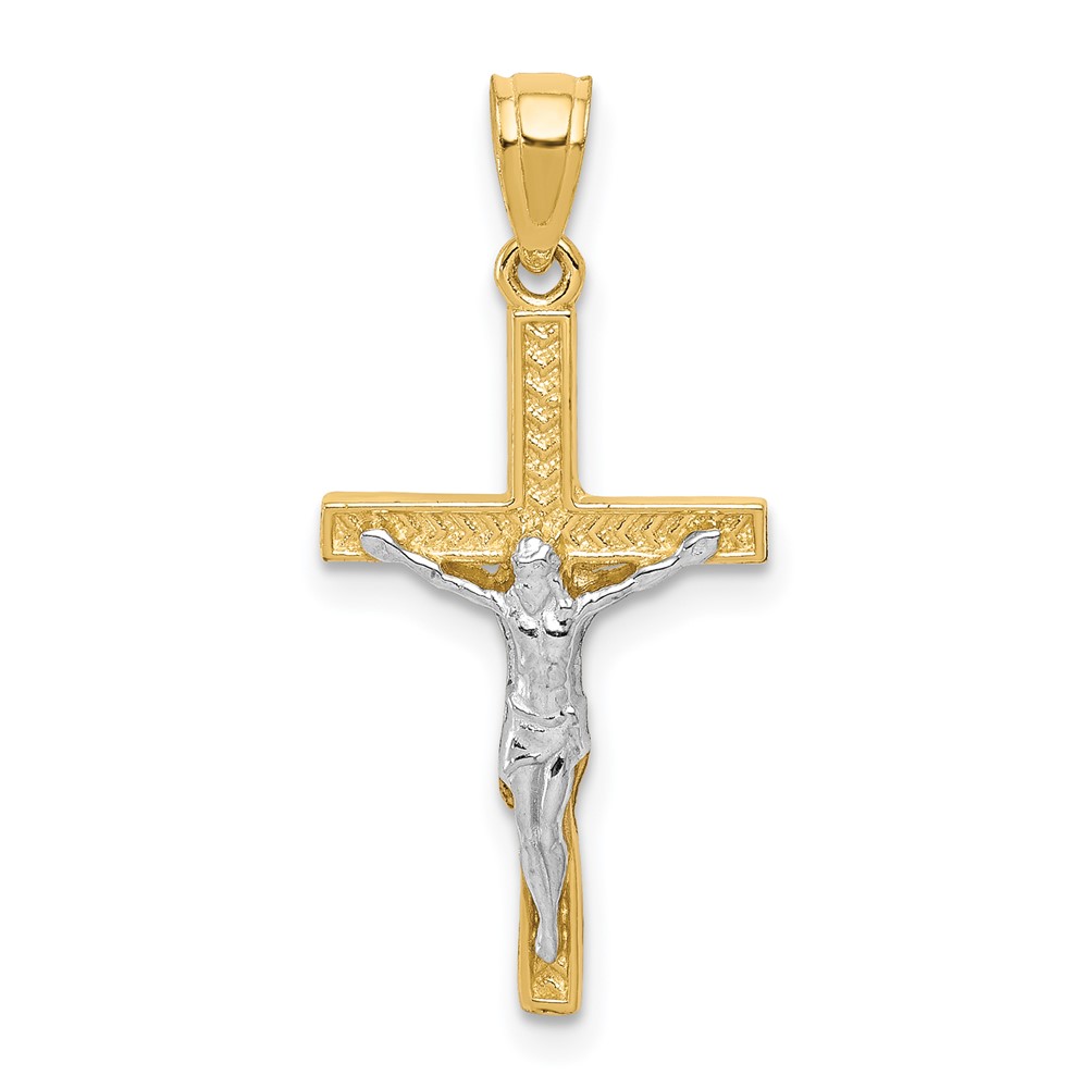 10C1050.jpg 10K w/ Rhodium Crucifix Pendant - Image 1