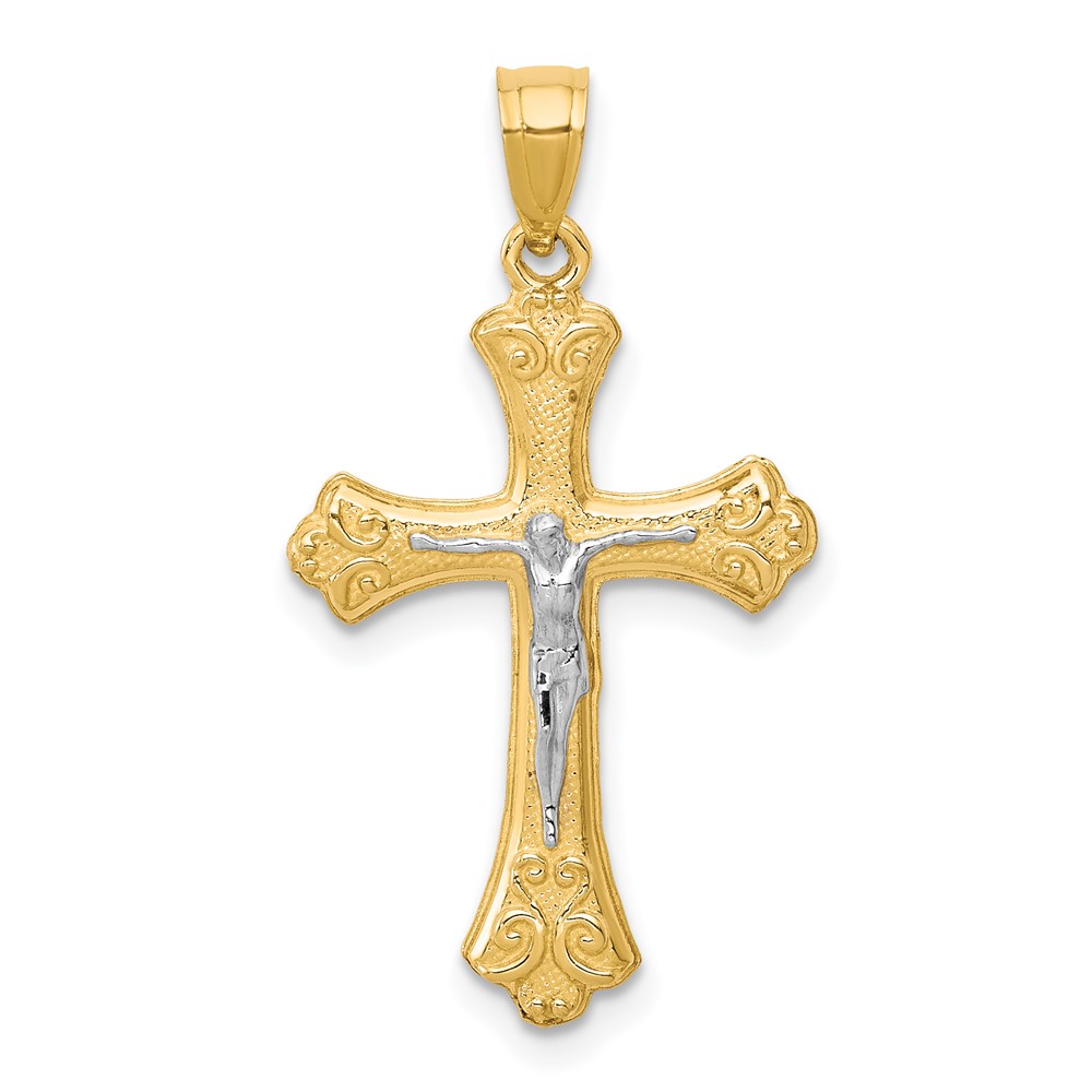 10C1067.jpg 10K w/Rhodium Fleur De Lis Crucifix Pendant - Image 1