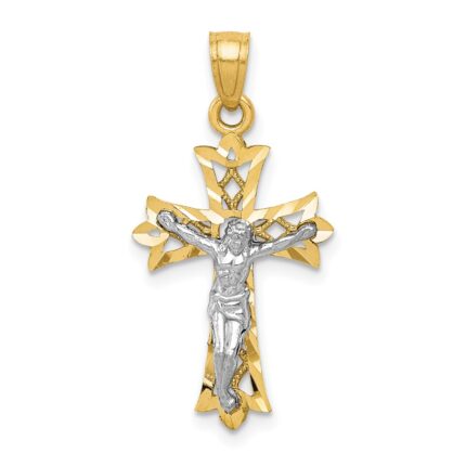 10K w/Rhodium Filigree Crucifix Pendant