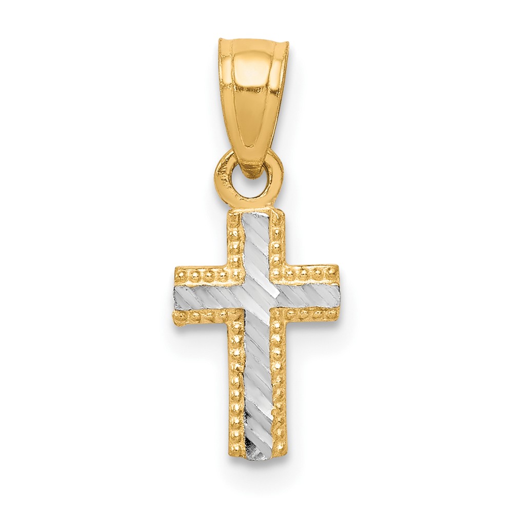 10C1092.jpg 10K w/ Rhodium Tiny Diamond-Cut Cross Pendant - Image 1