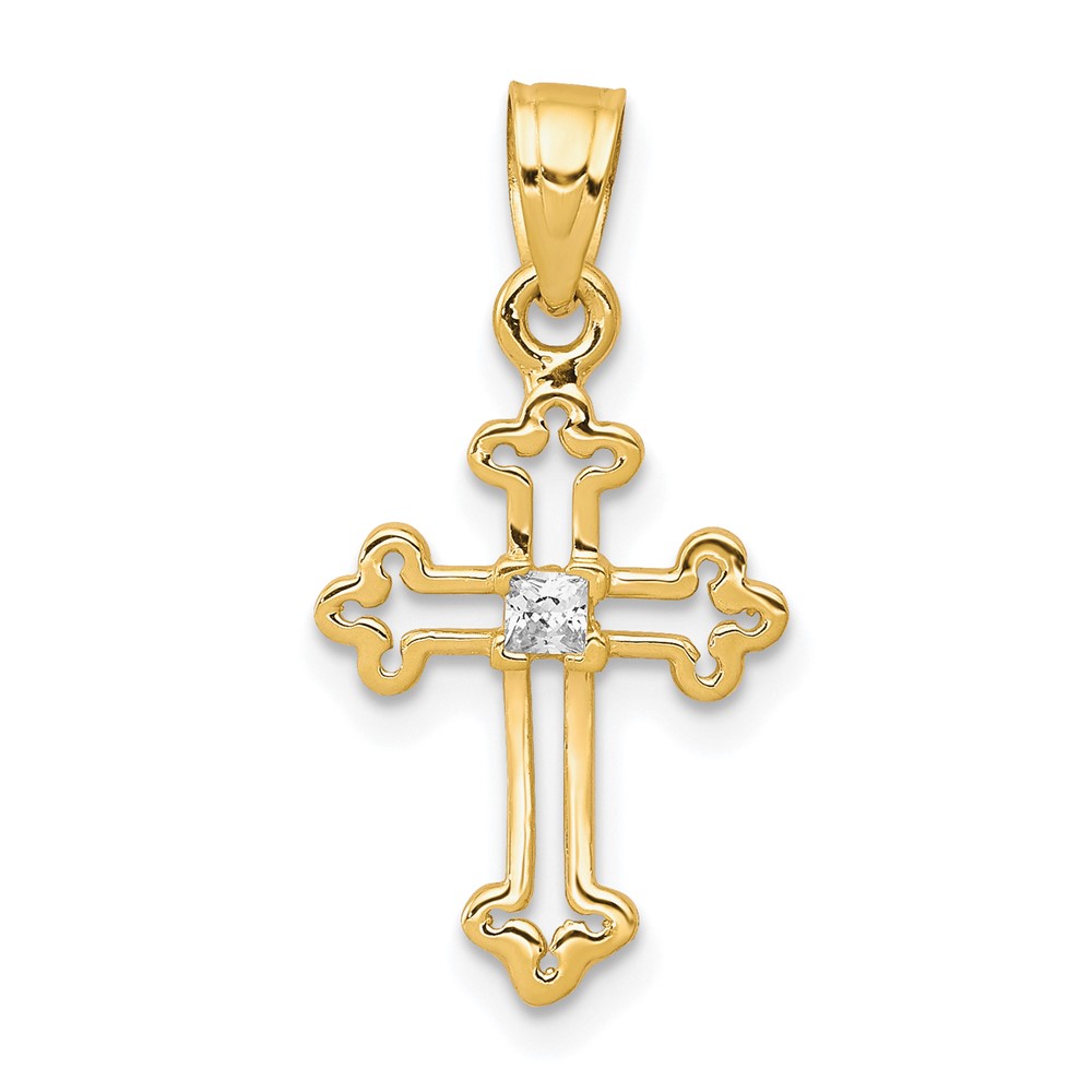 10C1134.jpg 10k Small CZ Cross Pendant - Image 1