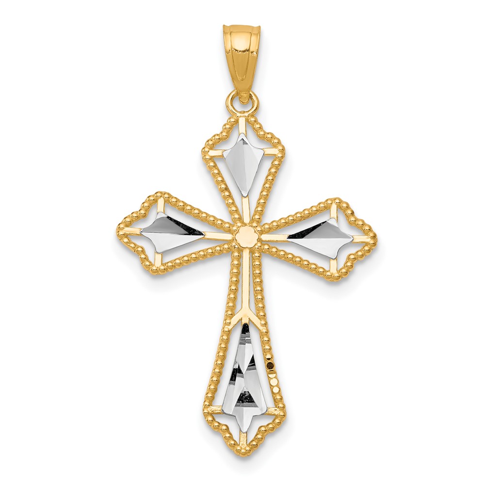 10C1314.jpg 10K w/Rhodium Diamond-Cut Cross Pendant - Image 1