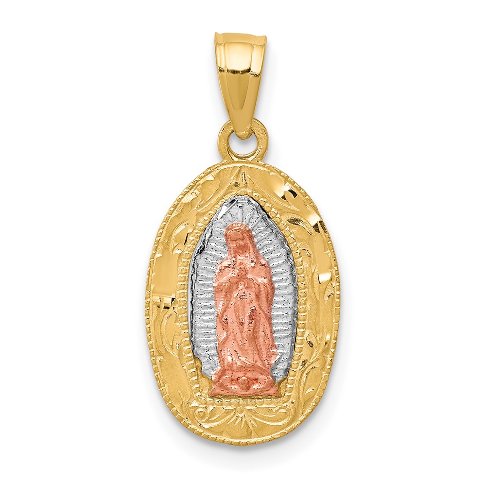 10C1334.jpg 10K Two-Tone White Rhodium Lady Of Guadalupe Oval Pendant - Image 1