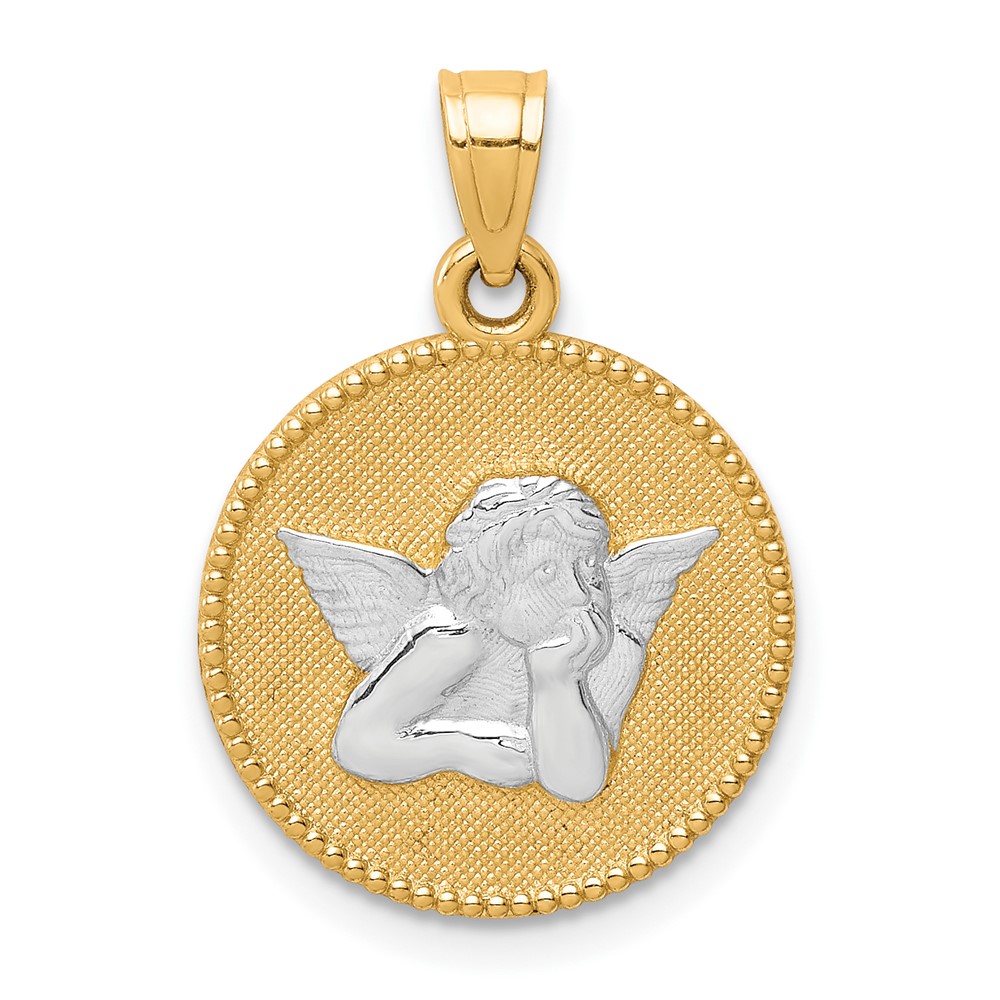 10C1366.jpg 10K W/Rhodium Polished and Textured Angel Pendant - Image 1