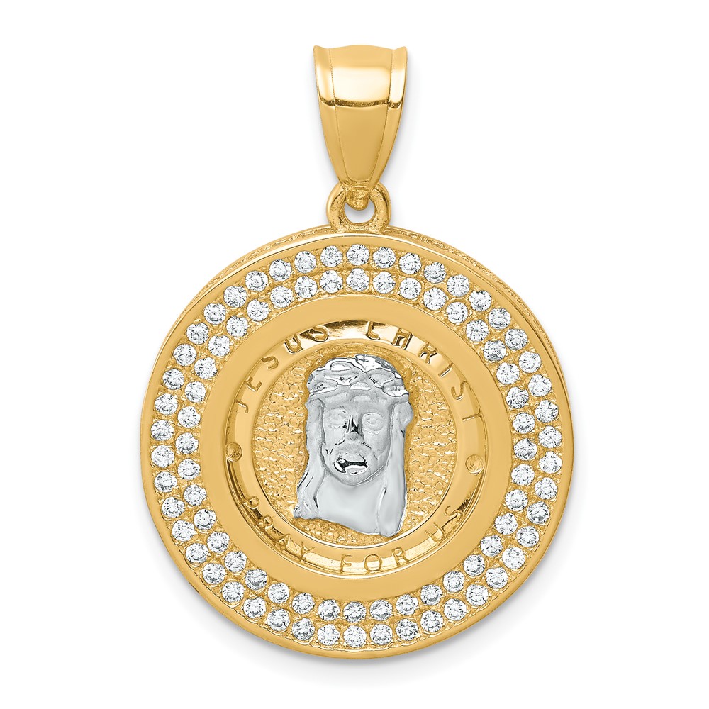10C1466.jpg 10K W/Rhodium CZ Channel Edge Pave Jesus Face Pendant - Image 1