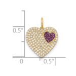 10K Polished Clear & Red CZ Heart Charm - Image 4