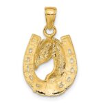 10k Solid Polished Horse Head in Horseshoe Pendant - Image 4