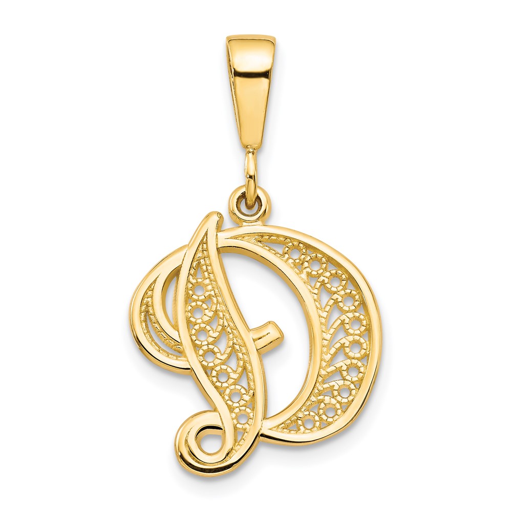 10C242_D.jpg 10k Filigree Initial D Pendant - Image 1