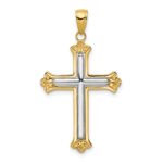10K Two-tone Cross in Budded Yellow Cross Frame Pendant